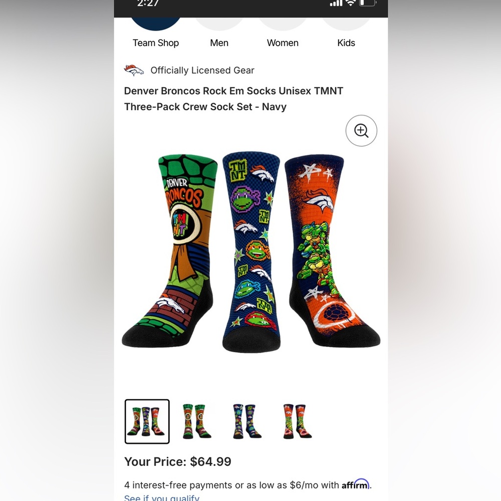 TMNT Denver bronco socks rockem